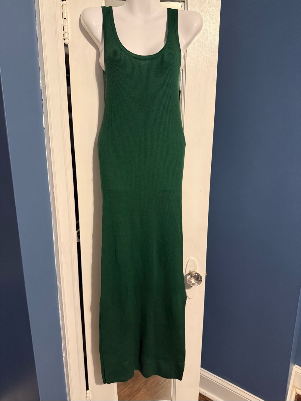 Elie Tahari Merino Wool Ribbed Scoop Neck Maxi Dress Green NWT XS
